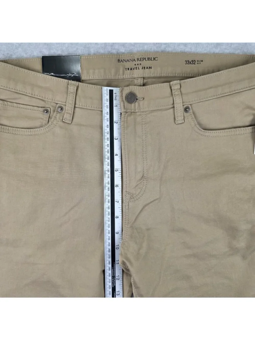 Banana Republic Travel Jeans Mens 33x32 Slim Tapered Beige Stretch Pants NWT